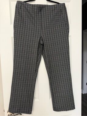LOFT Black and White Straight-Leg Plaid Pants